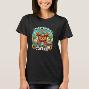 Moeilijk voor koffie Westerse Langharige Koe Highl T-shirt