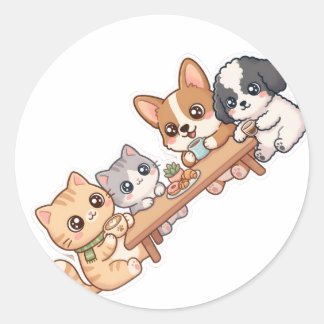 Moeilijke Kawaii Katten- en Hondstickerset Ronde Sticker