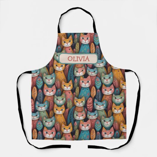 Moeilijke Kleurrijke Whimsical Kittens Patroon Schort (Voorkant)