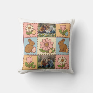 Moeilijke Pastel Paashaas Bloem Patchwork 2 Foto Kussen