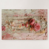 Moeilijke Roze Bloemen Grunge Decoupage Geïnspiree Legpuzzel (Horizontaal)