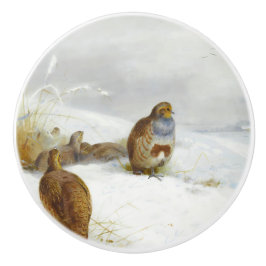 Moeilijke tijden- patrijzen en een haas, Art Birds Keramische Knop