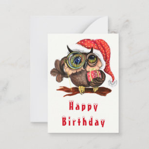 Moeilijke Uil Met Kerstmuts en Cadeau Verjaardagsk Notitiekaartje