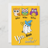 Moeilijke uilen en spook Halloween uitnodiging (Voorkant)