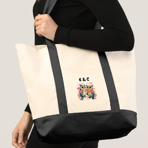 Moeilijke uilen koppel initials tote bag