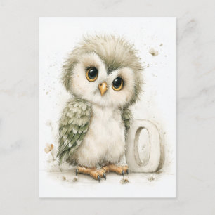Moeilijke Waterverf Baby Dieren Alfabet Uil Briefkaart