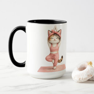 Moeilijke yogakat met donut koffiemok mok