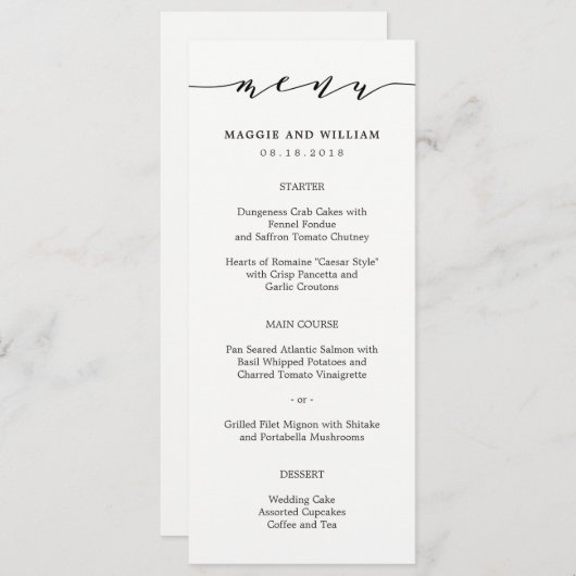 Moeiteloos Script Menu Card (Voorkant / Achterkant)