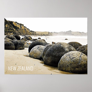 Moeraki Boulders Nieuw-Zeeland reis Poster
