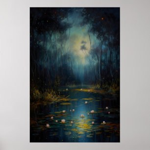 Moeras bij maanlicht Kunstprint Donkere Academics, Poster