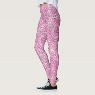 Moerbei op witte Mandala Kaleidoscoop Medaillon Leggings