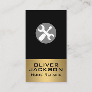 Moersleutel en schroevendraaier   Goud metaal Visitekaartje