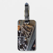 Moersleutels en Olie blikje in Machine Shop Bagagelabel (Achterkant verticaal)
