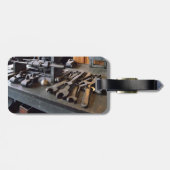 Moersleutels en Olie blikje in Machine Shop Bagagelabel (Achterkant horizontaal)