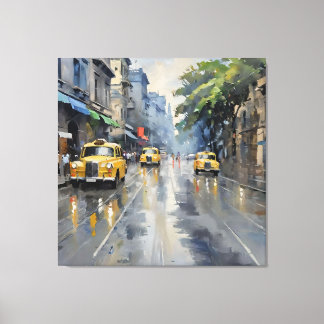 Moessonmagie: Kolkata in de regen - olieverfschild Canvas Afdruk