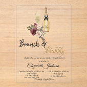 Moet Glass Floral Brunch & Bubbly Vrijgezellenfees Acryl Uitnodigingen (Voorkant)