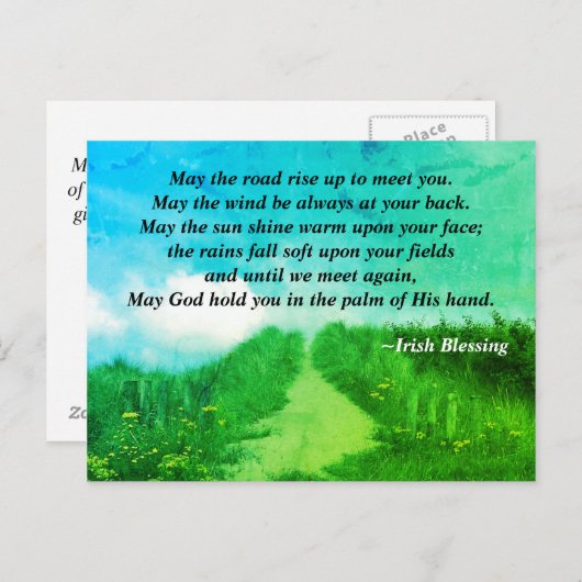 Moge de Wegrijping omhoog om u te ontmoeten, Irish Briefkaart (Voorkant / Achterkant)