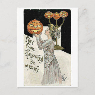 Moge je halloween een vrolijk vrouw zijn en pompoe briefkaart