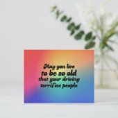Moge je zo oud worden grap psychedelische retro briefkaart (Staand voorkant)