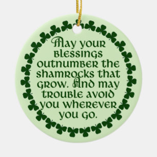Moge uw zegeningen de shamrocken overtreffen, Iers Keramisch Ornament