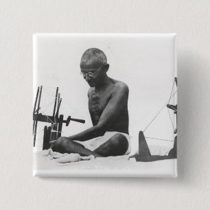 Mohandas Karamchand Gandhi Vierkante Button 5,1 Cm