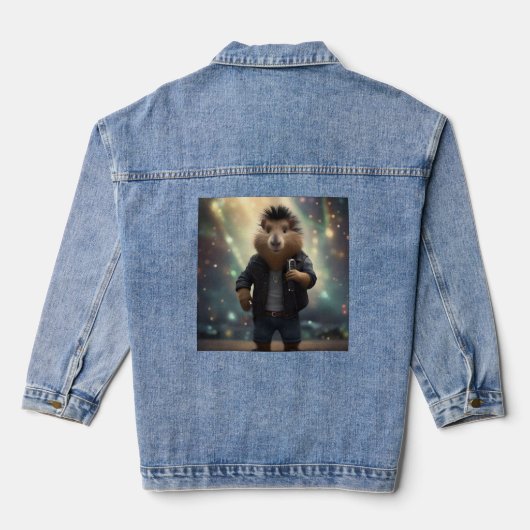"Mohawk Capybara: De rivier op rocken!" Denim Jacket (Achterkant)