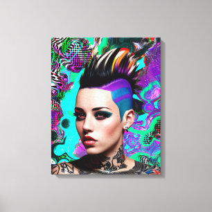 Mohawk Punk Meisje Abstracte Kunst Canvas Afdruk