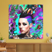 Mohawk Punk Meisje Abstracte Kunst Canvas Afdruk (Insitu (Woonkamer))