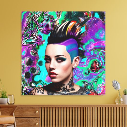 Mohawk Punk Meisje Abstracte Kunst Canvas Afdruk (Insitu (Woonkamer))