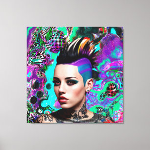 Mohawk Punk Meisje Abstracte Kunst Canvas Afdruk