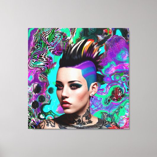 Mohawk Punk Meisje Abstracte Kunst Canvas Afdruk (Voorkant)