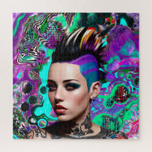 Mohawk Punk Meisje Abstracte Kunst Legpuzzel