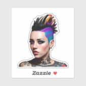 Mohawk Punk Meisje Abstracte Kunst Sticker (Vel)