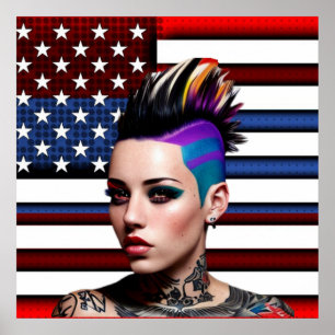 Mohawk Punk meisje met Amerikaanse vlag Poster
