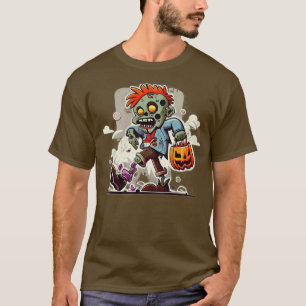 Mohawk Zombie Goes TrickorBehandelen op Halloween T-shirt