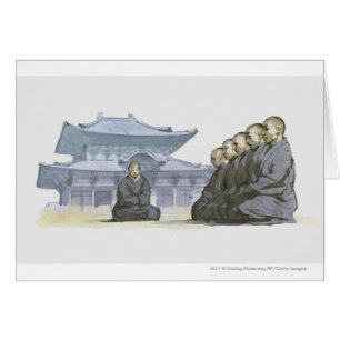 Moines de bouddhiste zen se mettant à genoux en