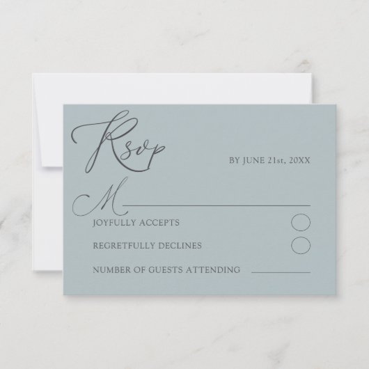 Moins Dusty Blu RSVP Mariage de typographie (Devant)