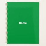 Moins vert nom personnalisé texte année monogramme<br><div class="desc">Nom personnalisé vert minimaliste,  texte,  monogramme,  initiales ou planificateur personnalisé année. Texte blanc personnalisé sur l'arrière - plan de couleur unie verte.</div>