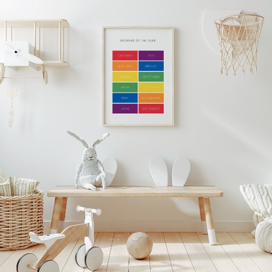 Mois de l'année affiche éducative colorée