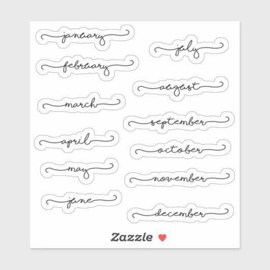Mois de l'année cursive Planner stickers (Feuille)