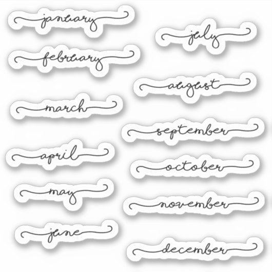 Mois de l'année cursive Planner stickers (Devant)