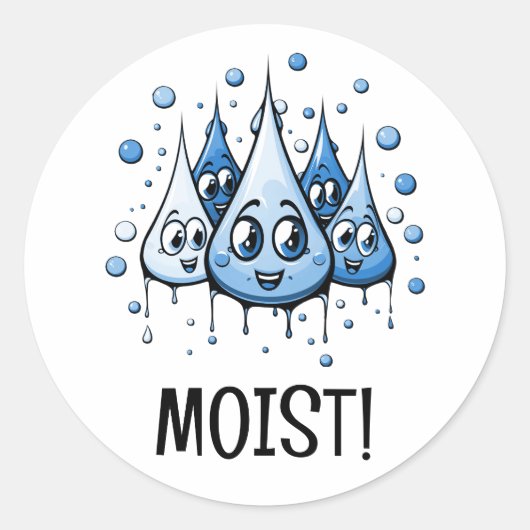 Moist Water Droplet Grappige Humor Ronde Sticker (Voorkant)