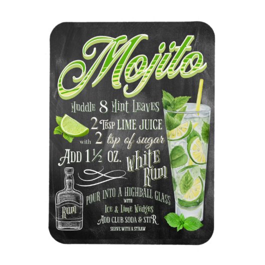 Mojito Cocktail Chalkboard Recipe Magneet (Verticaal)