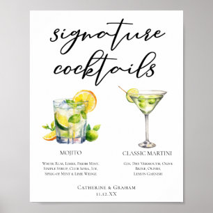 Mojito Martini Wedding Signature Cocktails Menu Poster