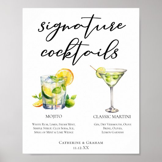 Mojito Martini Wedding Signature Cocktails Menu Poster (Voorkant)