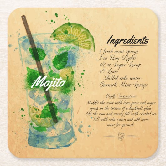 Mojito Recipe Paper Onderzetter (Voorkant)