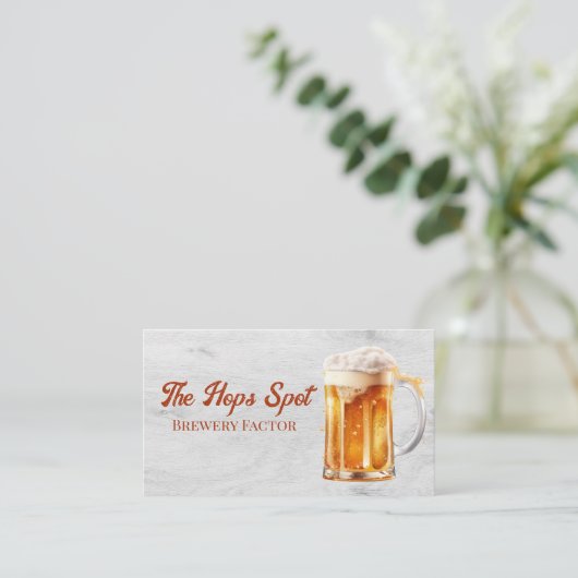 Mok Bier Schuimend | Houtnerf Visitekaartje (Staand voorkant)