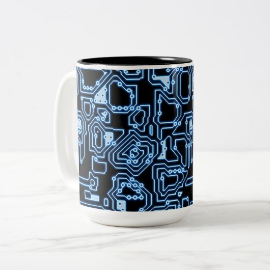Mok blauw en zwart computercircuit (Voorkant links)