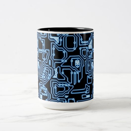 Mok blauw en zwart computercircuit (Center)