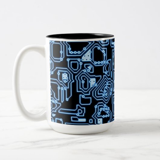 Mok blauw en zwart computercircuit (Links)